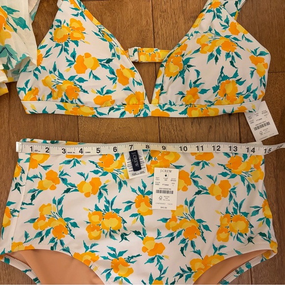 J. Crew Factory White Bold Saffron Matching Swim Set Top, Bottom, Sarong L & XL - Picture 6 of 11